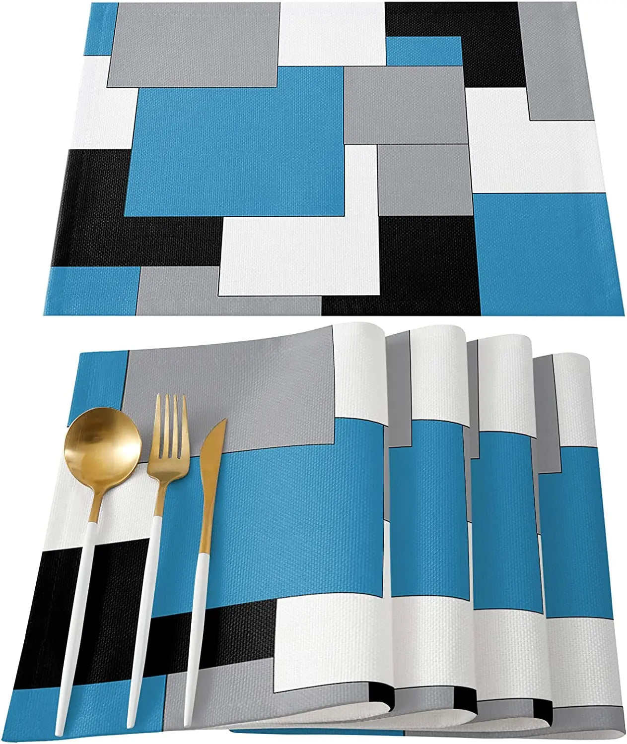 Abstract Purple Black Grey Patchwork Placemat Set