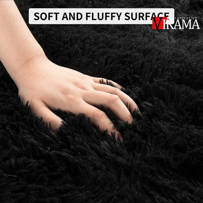Black fluffy shaggy plush area rug