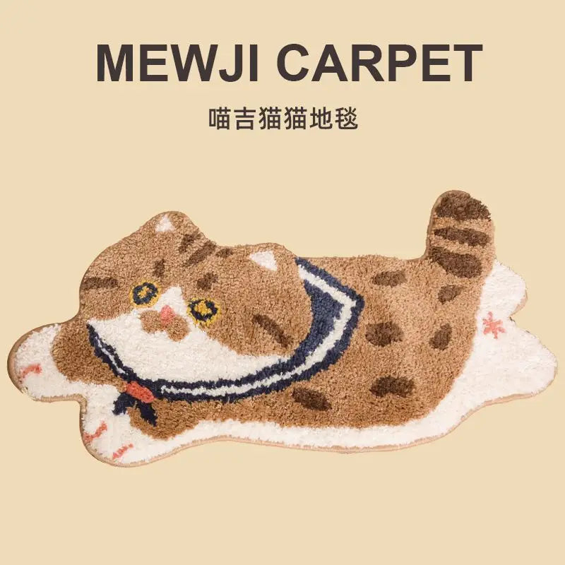 VIKAMA Cute Cat Girl Faux Cashmere Carpet Soft Non-Slip Absorbent Bedroom Bathroom Kitchen Floor Mat