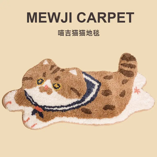 VIKAMA Cute Cat Girl Faux Cashmere Carpet Soft Non-Slip Absorbent Bedroom Bathroom Kitchen Floor Mat