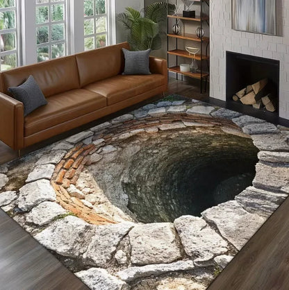 3D dark stone hole illusion floor mat