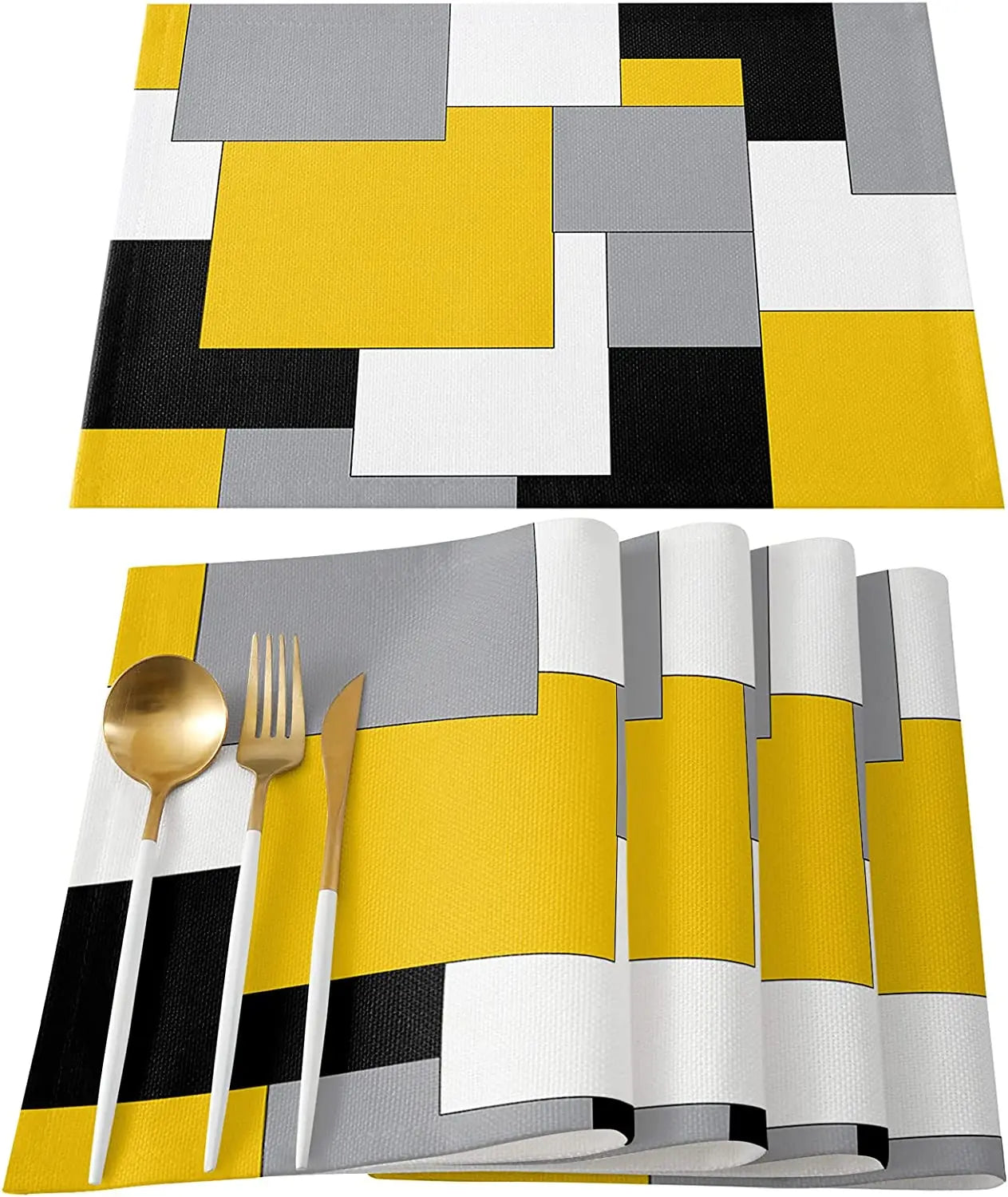 Abstract Purple Black Grey Patchwork Placemat Set