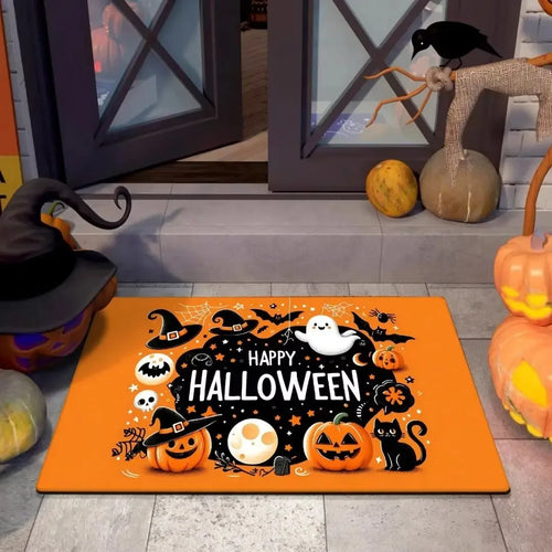 VIKAMA Halloween Pumpkin Ghost Cat Doormat