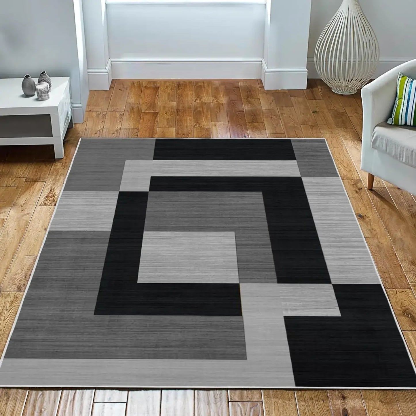 VIKAMA Geometric Style Non-Slip Living Room Area Rug