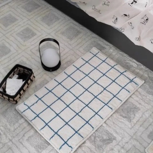 Simple Plaid Faux Cashmere Floor Mat Non-Slip Bedside Bathroom Door Absorbent Carpet