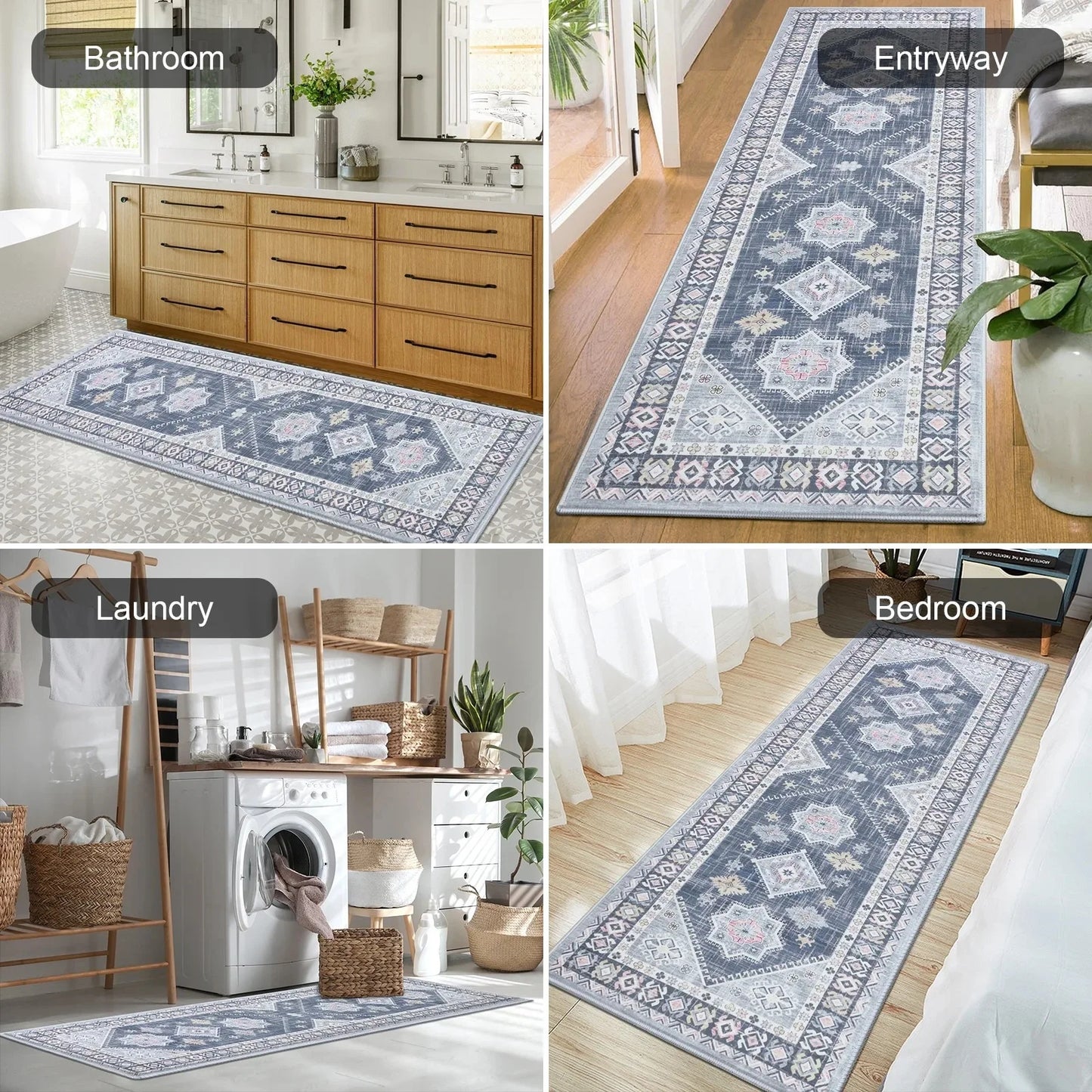 VIKAMA Bohemian Crystal Velvet Easy-Care Hallway Area Rug