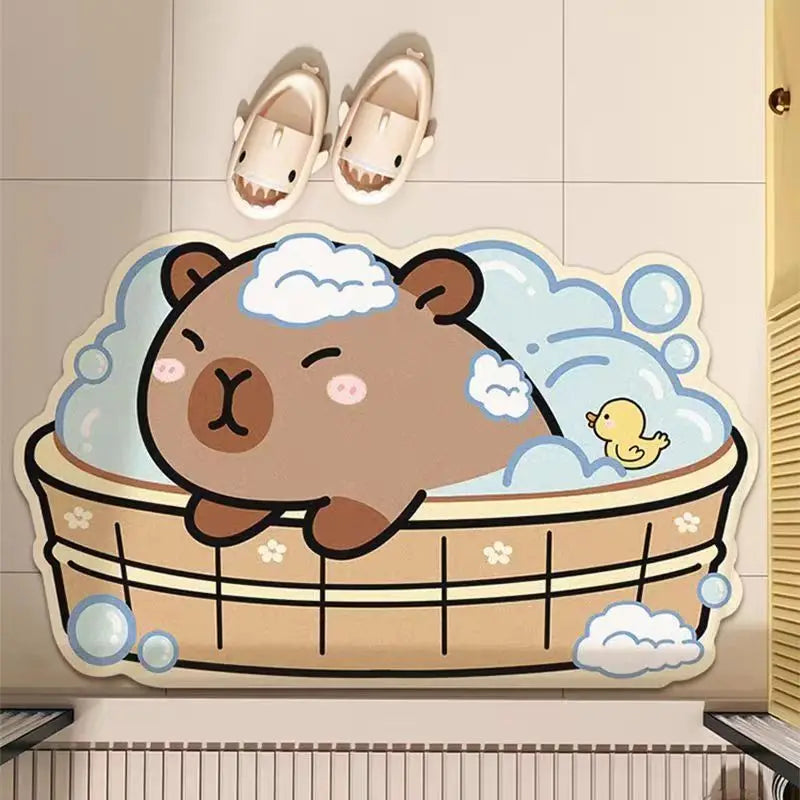 Bathroom absorbent non-slip foot pad cute cartoon household diatom mud floor mat quick drying entry toilet toilet anti-drop