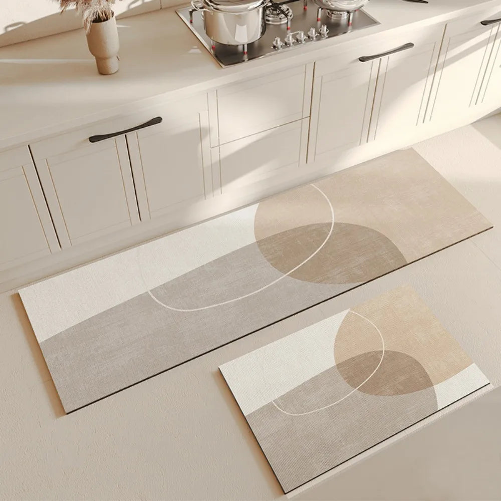 VIKAMA 2pc Beige Kitchen Mat Set Non-Slip Absorbent Scandinavian Floor Rugs Home Decor