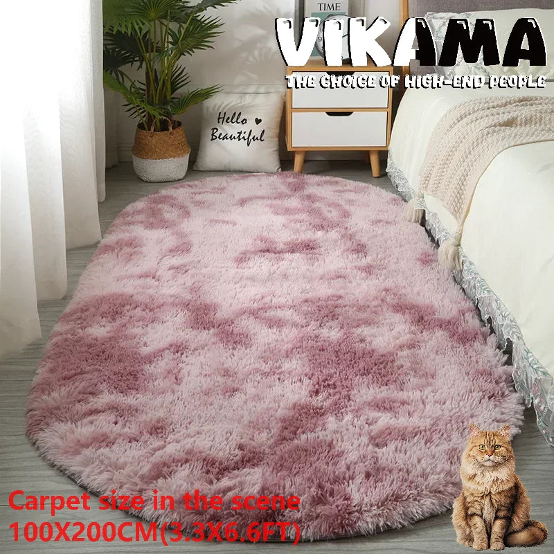 VIKAMA Oval Tie-Dye Rug Soft Bedside Living Room Kitchen Mat Home Decor