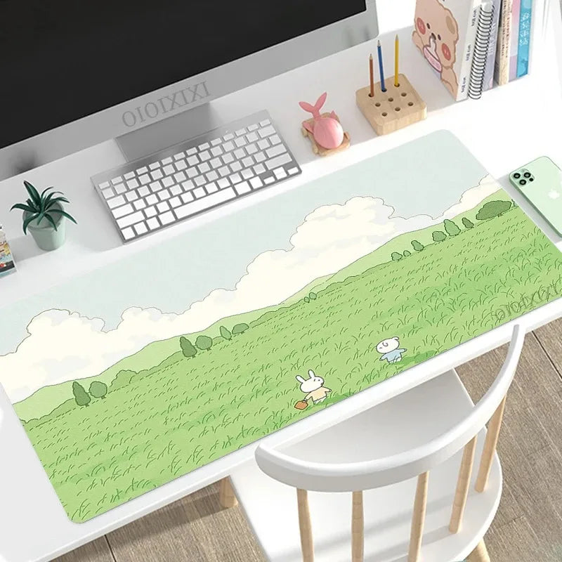 Cute Rabbit Green Large Gaming Mouse Pad