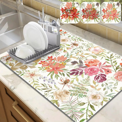 Watercolor Floral Absorbent Drying Mat