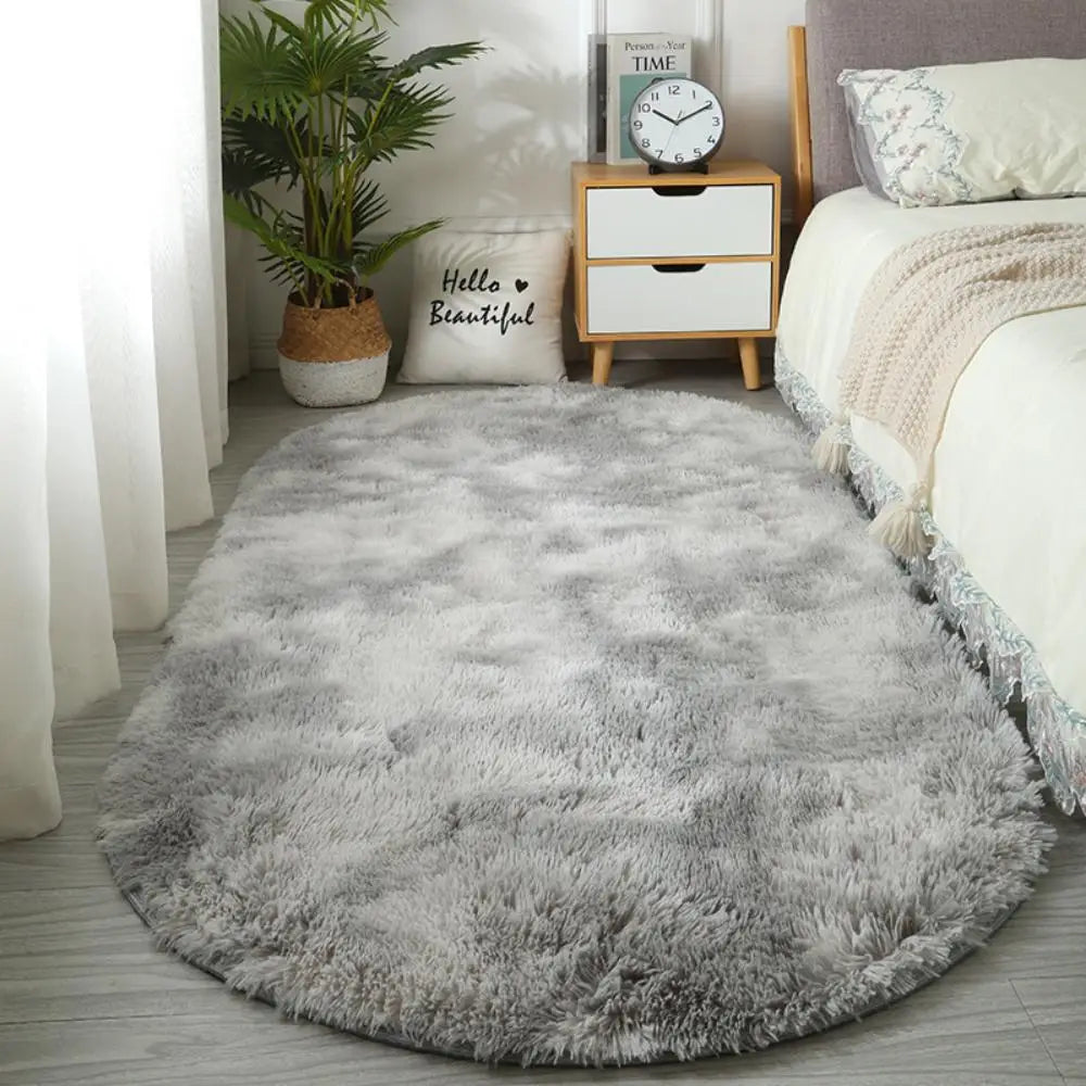 VIKAMA Soft Oval Bedside Rug Warm Non-Slip Carpet Bedroom Living Room Floor Mat Doormat Home Decor