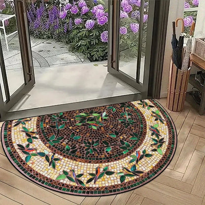 VIKAMA Vintage Floral Semi-Circle Doormat