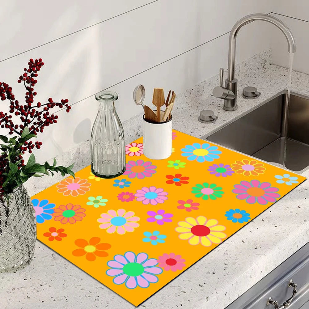 Floral Absorbent Waterproof Drying Mat