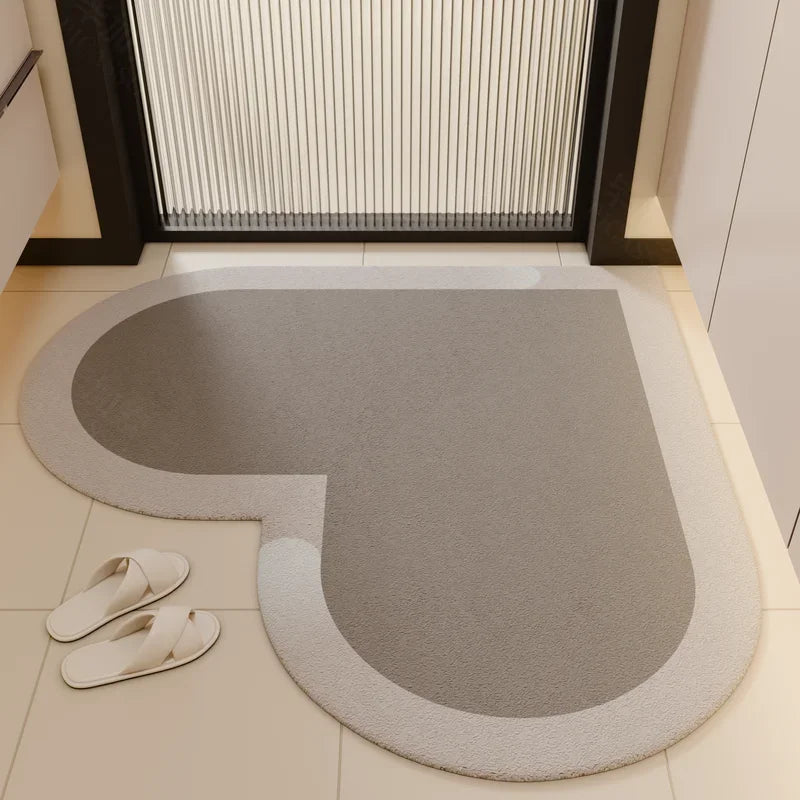 Heart-Shaped Bathroom Mat Diatom Mud Absorbent Non-Slip Toilet Door Entry Foot Rug Home Decor