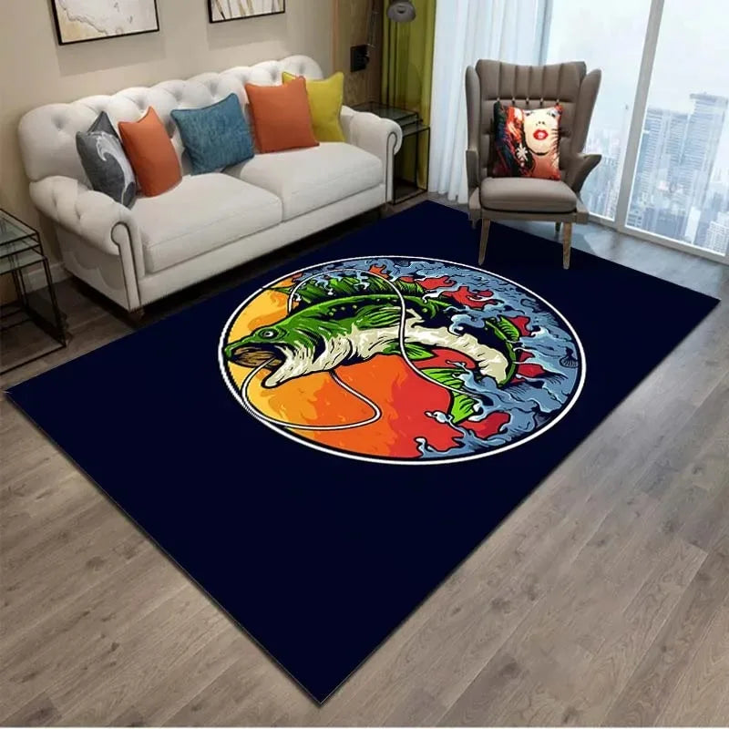 Fishing Pattern Non-Slip Soft Area Rug