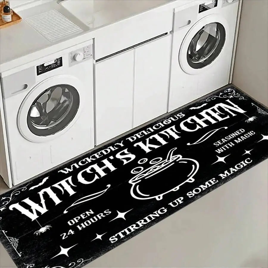 VIKAMA Halloween Kitchen Rug Witch Non-Slip Gothic Doormat Laundry Hallway Floor Mat