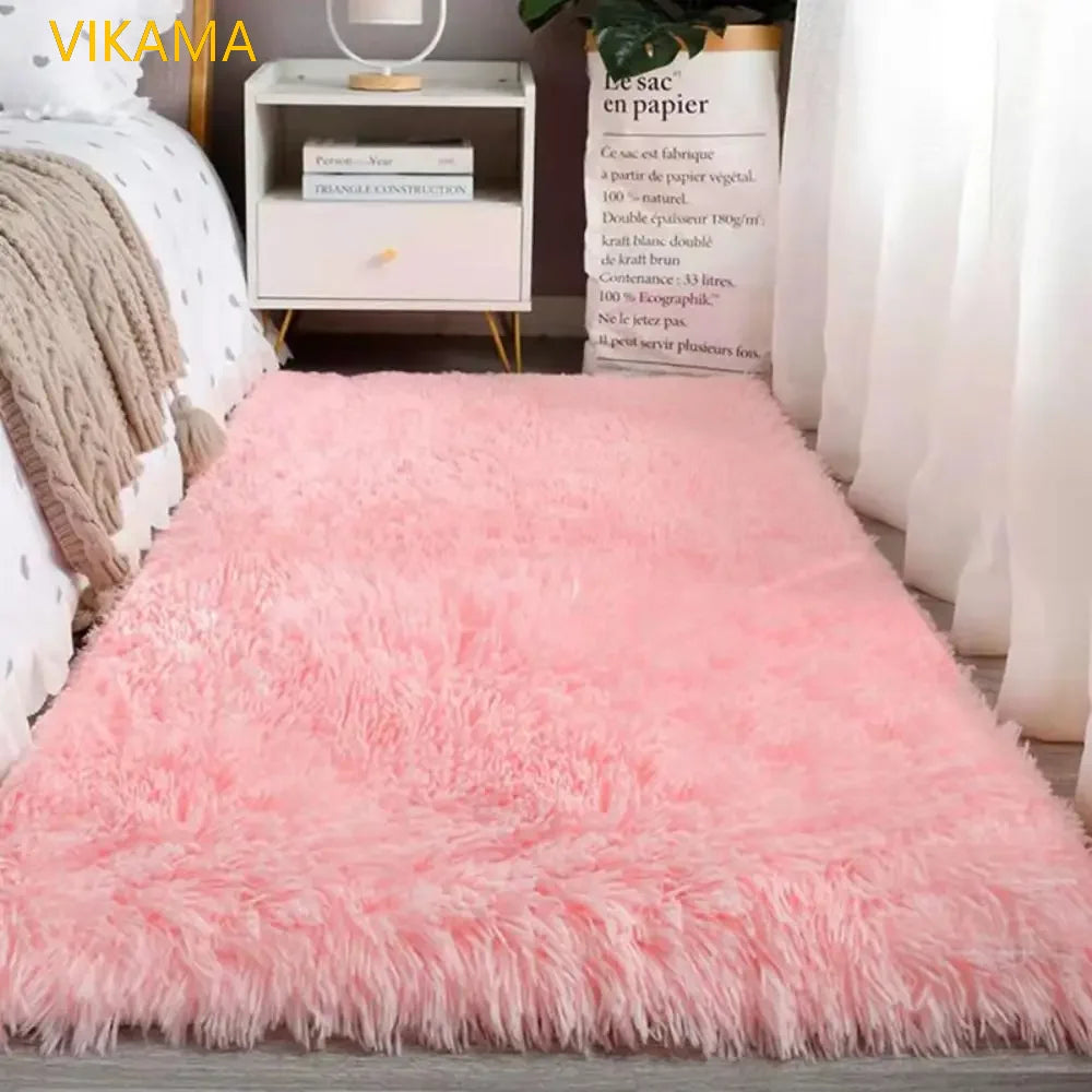 VIKAMA Silk Wool Solid Colour Rug Soft Non-Slip Washable Living Room Bedroom Bedside Sofa Mat Home Luxury Carpet