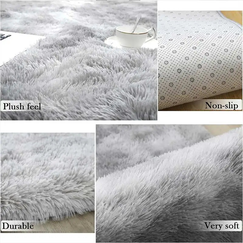 Gray Plush Fluffy Anti-Slip Area Rug