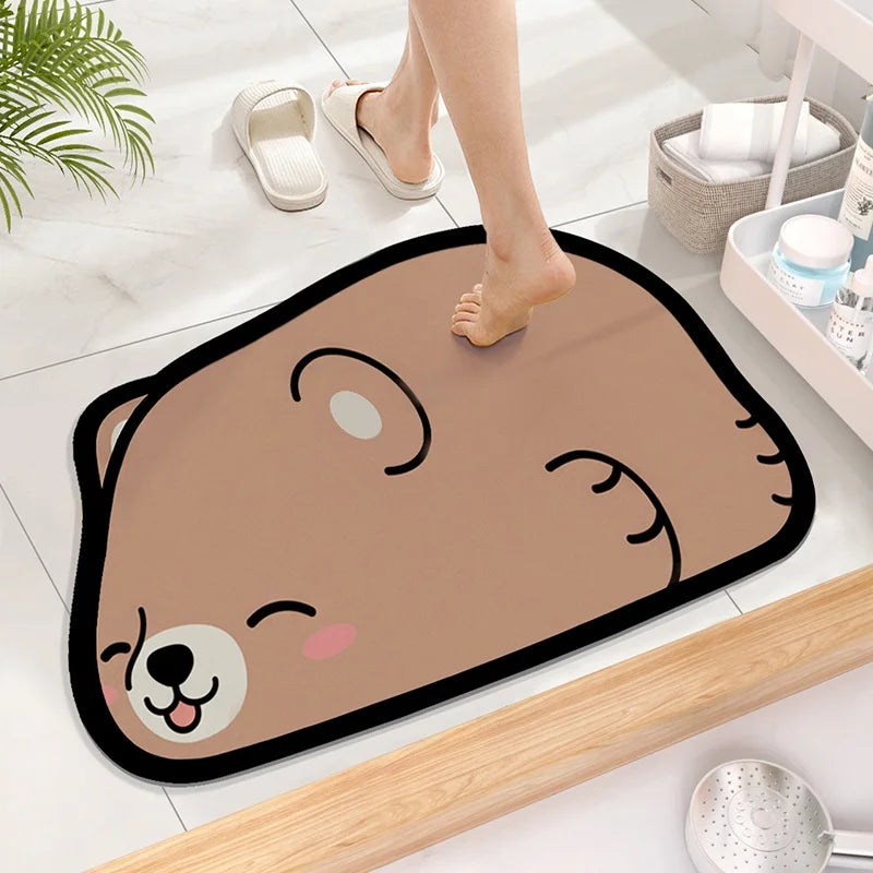 Cute Diatom Super Absorbent Bathroom Mat Cartoon Non-Slip Quick-Drying Toilet Bath Floor Mat