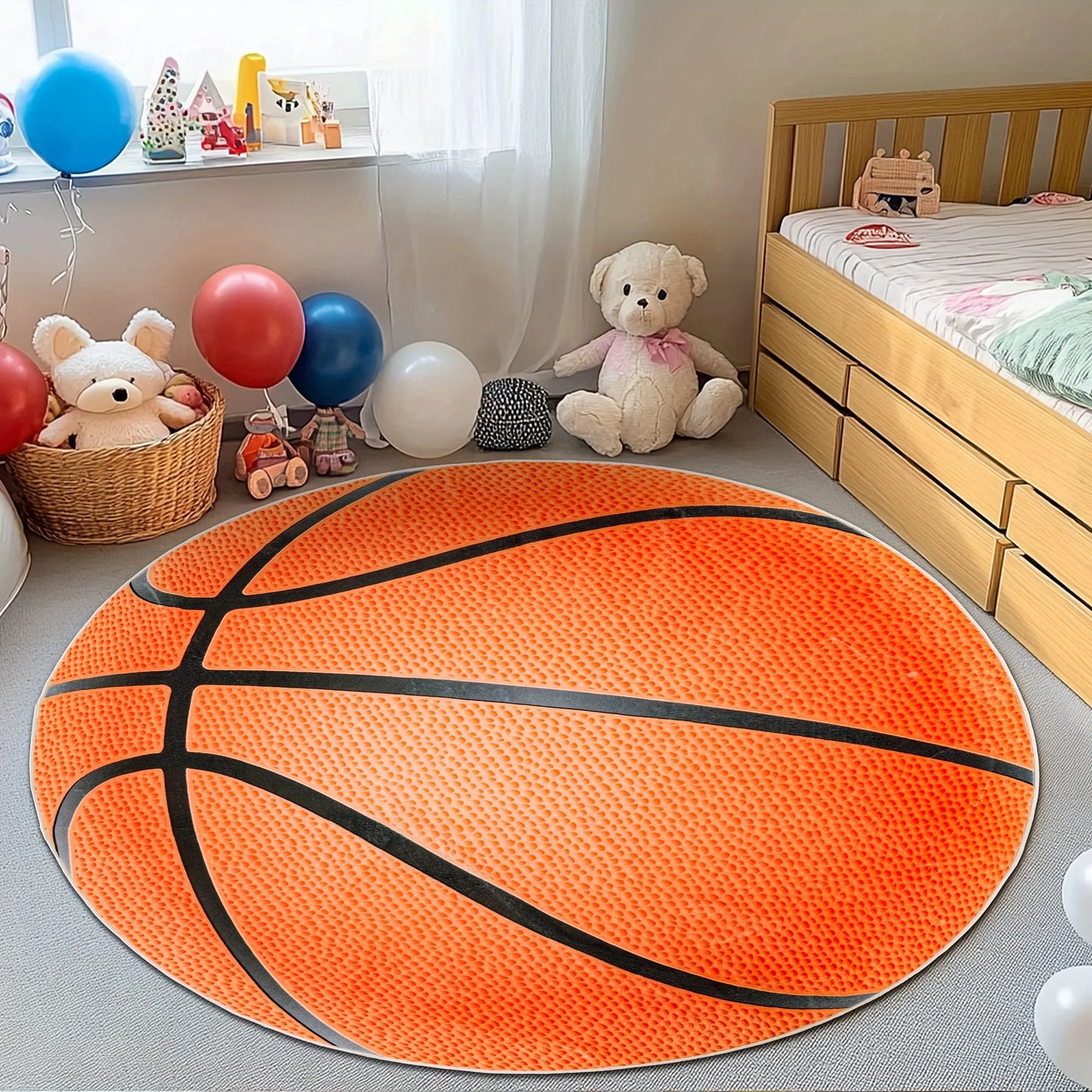 Basketball Round Carpet Cute Cartoon Non-Slip Floor Mat Chair Bedside Rug Home Decoration