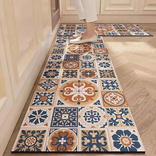 Kitchen Absorbent Printed Non-Slip Rug Long Carpet Hallway Bedroom Living Room Entrance Bath Doormat Home Decor