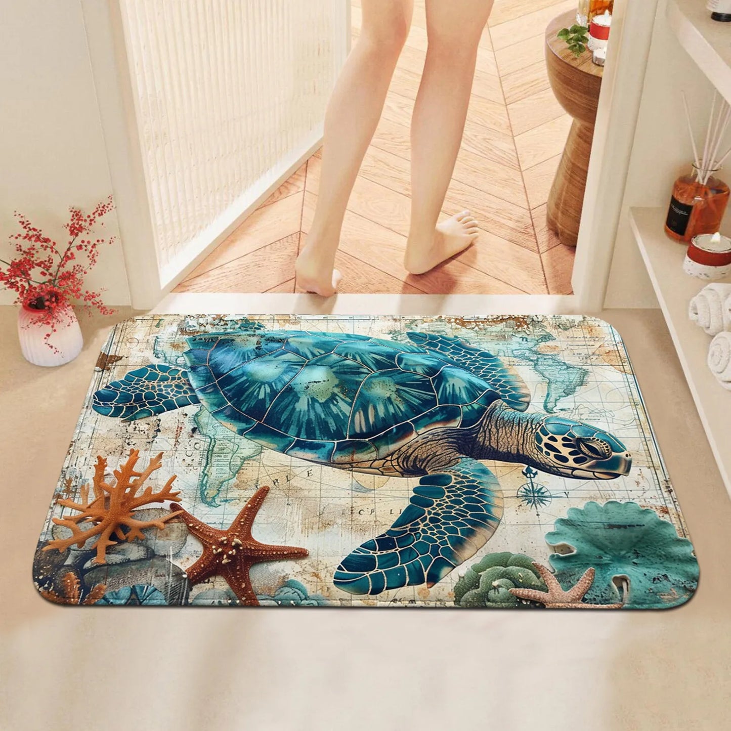 Dream ocean blue turtle seabed mat absorbent, non-slip, quick-drying carpet home, bathroom, kitchen door mat