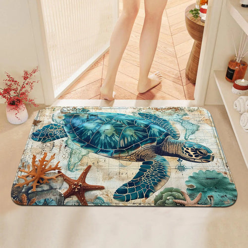 Dream ocean blue turtle seabed mat absorbent, non-slip, quick-drying carpet home, bathroom, kitchen door mat