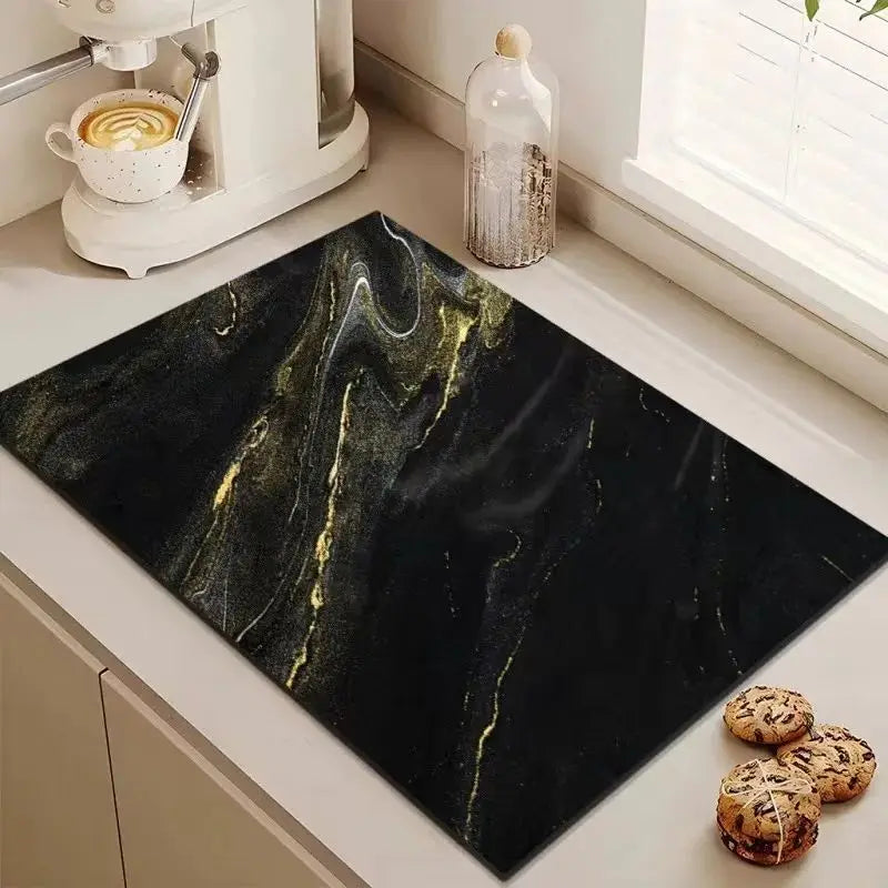 Marbled Diatomite Coffee Mat Absorbent Quick-Dry Non-Slip Kitchen Bathroom Rug