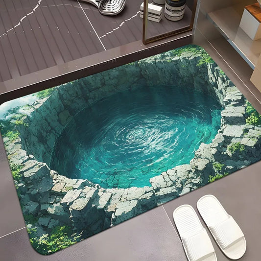 3D Underwater Koi Fish Ice Cave Rug Realistic Stereo Illusion Non-Slip Carpet Bathroom Home Decor