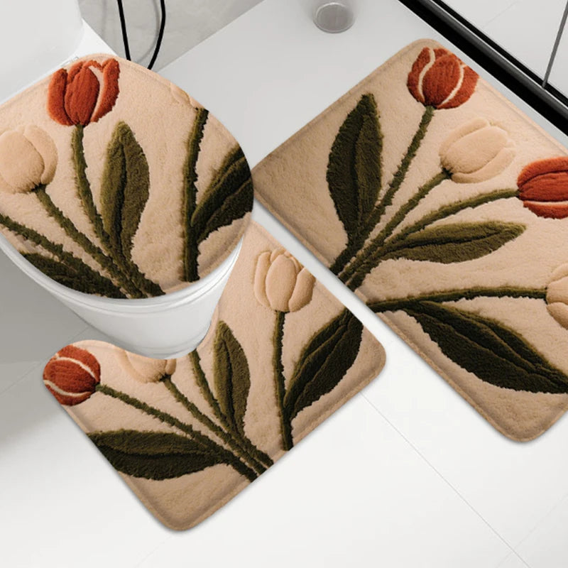 Summer Floral Bathroom Mat Absorbent Non-Slip Foot Rug Shower Room Toilet Entrance Door Carpet Home Decor