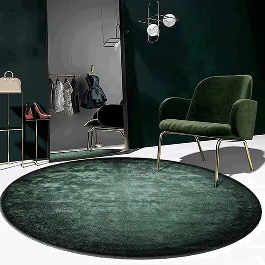 Modern Minimalist Green Round Plush Area Rug