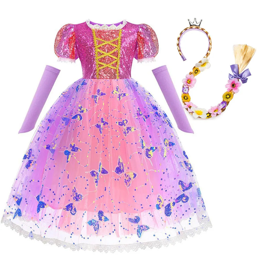 Disney Rapunzel Purple Puffy Dress With Accessories For Girls