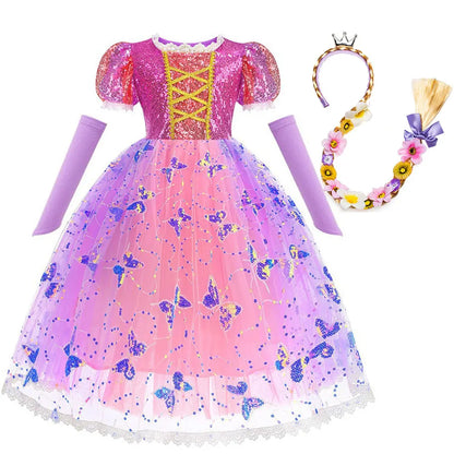 Disney Rapunzel Purple Puffy Dress With Accessories For Girls