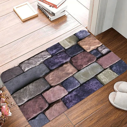 Stone tile print waterproof non-slip floor mat