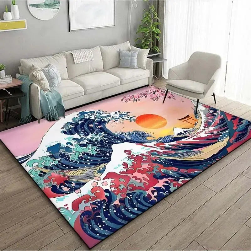 VIKAMA Ukiyo-e Wave Rug Home Decor