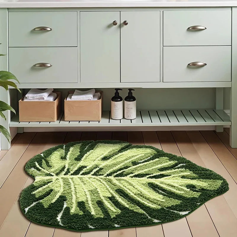 VIKAMA Green Leaf Bath Mat Non-Slip Washable Soft Shower Bedroom Bathroom Rug