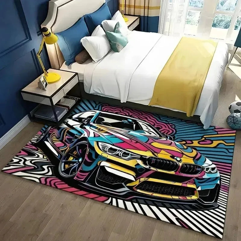 Racing Car Pattern Washable Area Rug