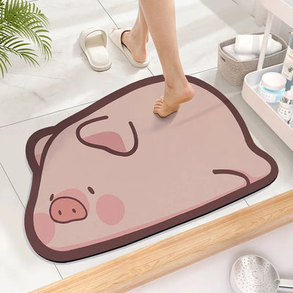 Cute Diatom Super Absorbent Bathroom Mat Cartoon Non-Slip Quick-Drying Toilet Bath Floor Mat