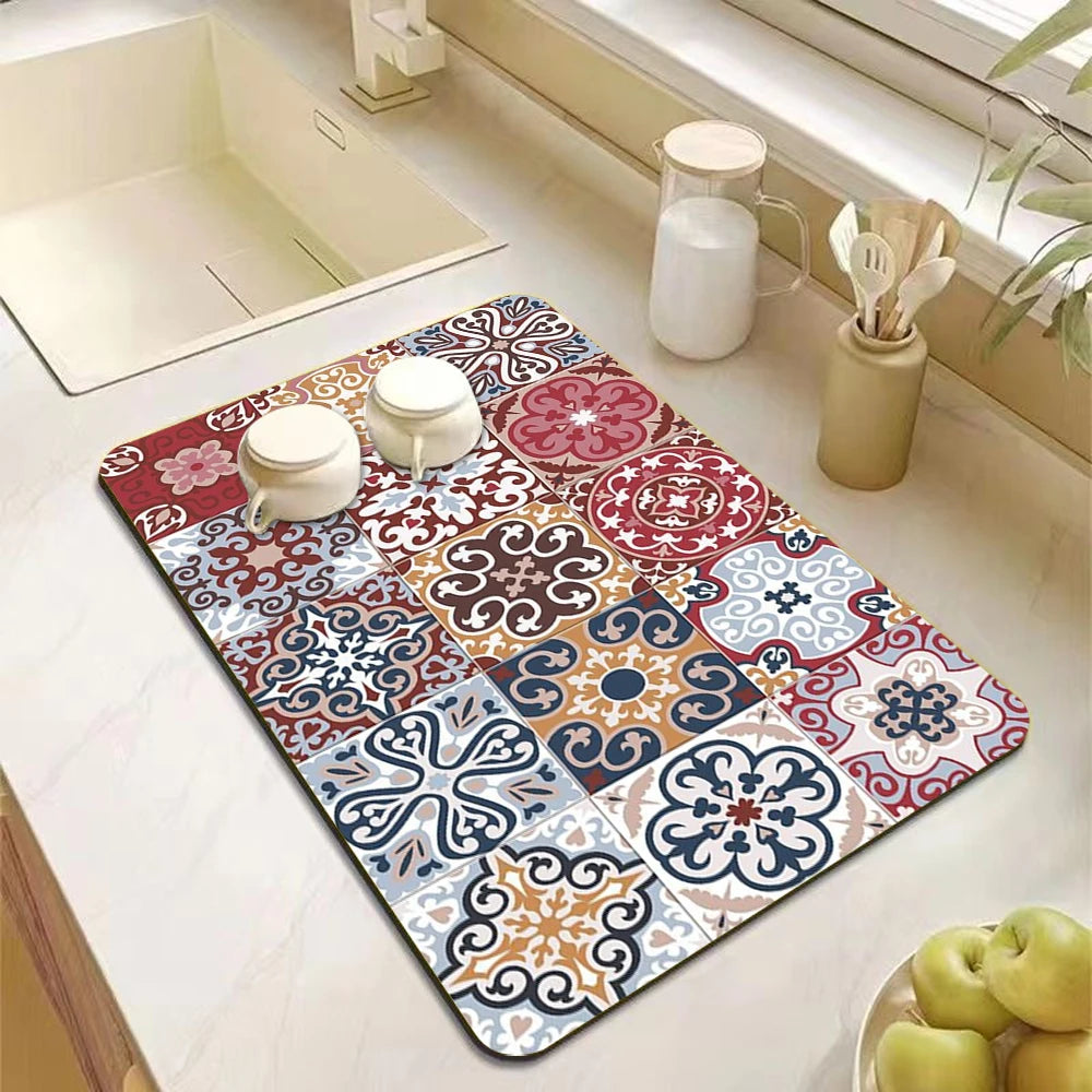 Mandala Absorbent Kitchen Counter Mat