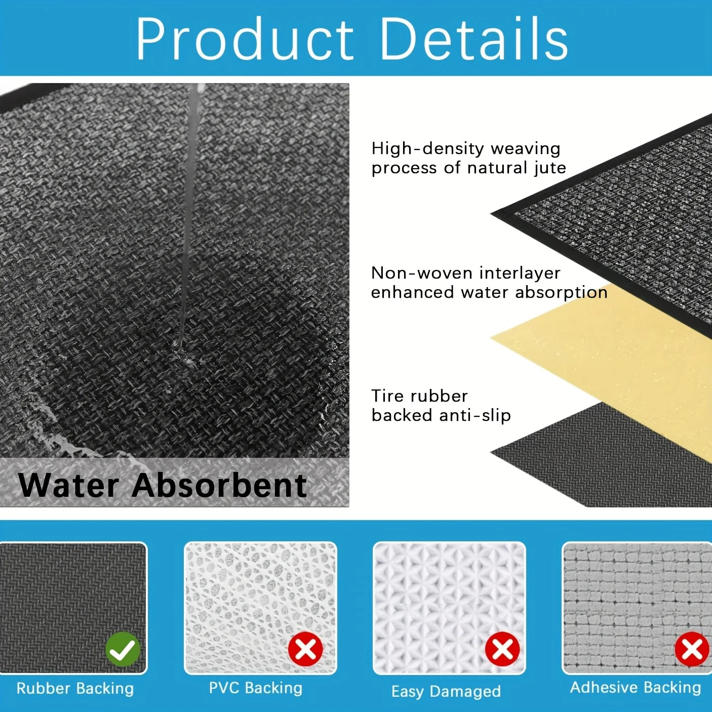 Black & gray interwoven non-slip kitchen runner mat