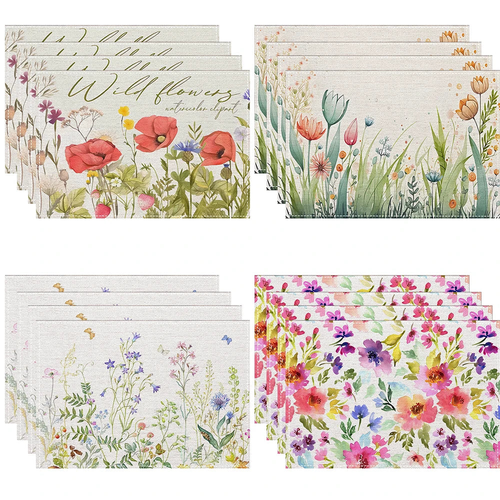 Floral Leaf Vintage Dining Table Placemats Set