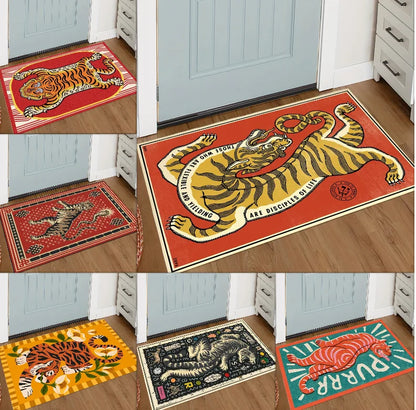 Retro Tiger Checkered Welcome Mat