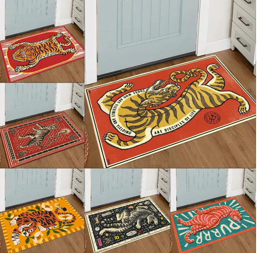 Retro Tiger Checkered Welcome Mat
