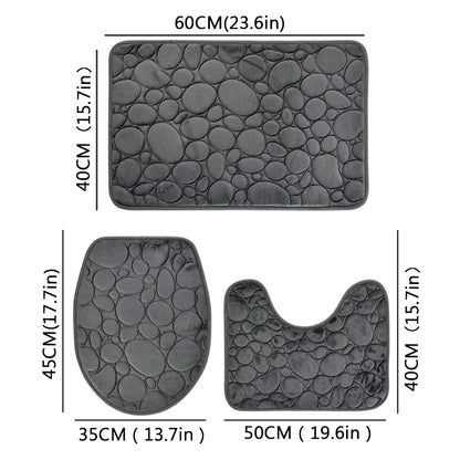 3-Piece Bathroom Mat Set Solid Color Stone Pattern Soft Comfortable Water-Absorbing Non-Slip Floor Rugs