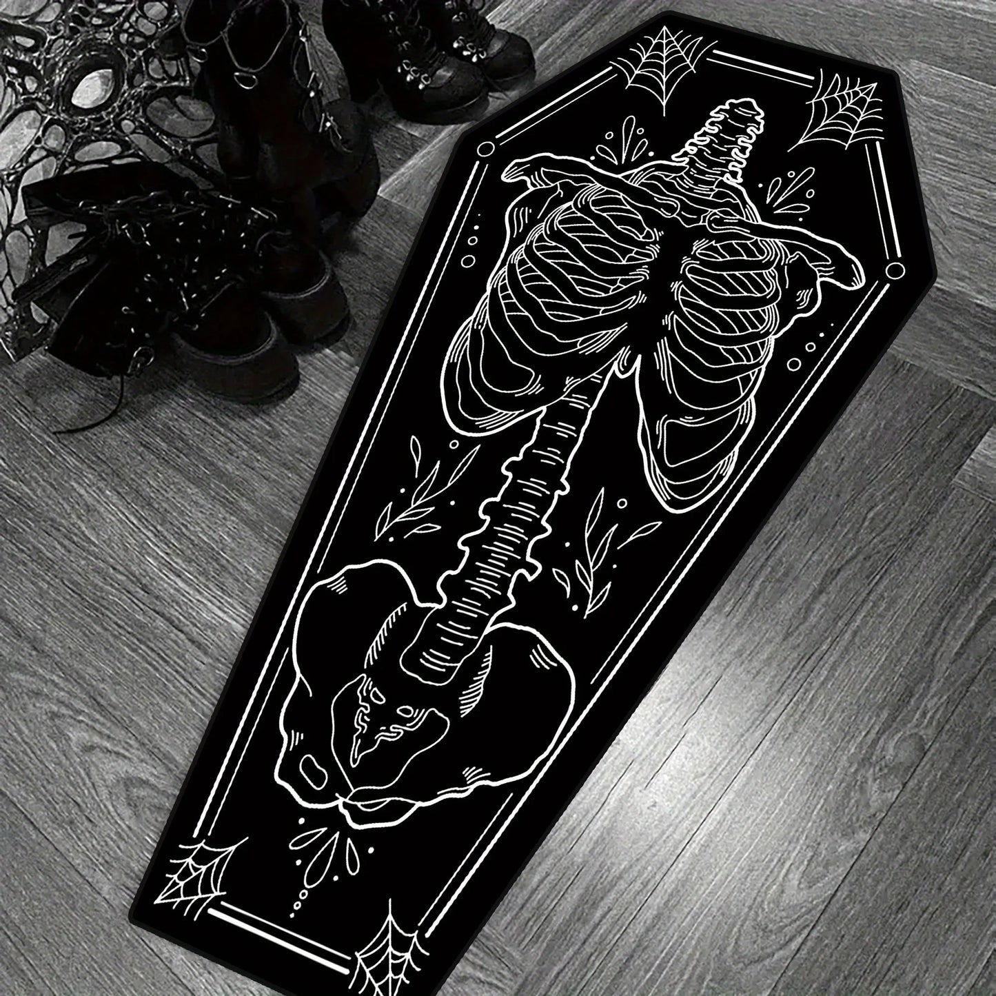 Gothic Coffin Skeleton Halloween Rug
