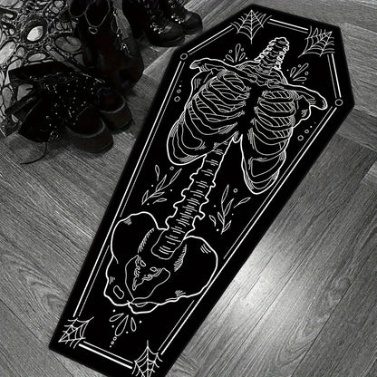 Gothic Coffin Skeleton Halloween Rug