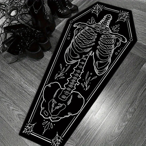 Gothic Coffin Skeleton Halloween Rug