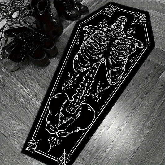 Gothic Coffin Skeleton Halloween Rug