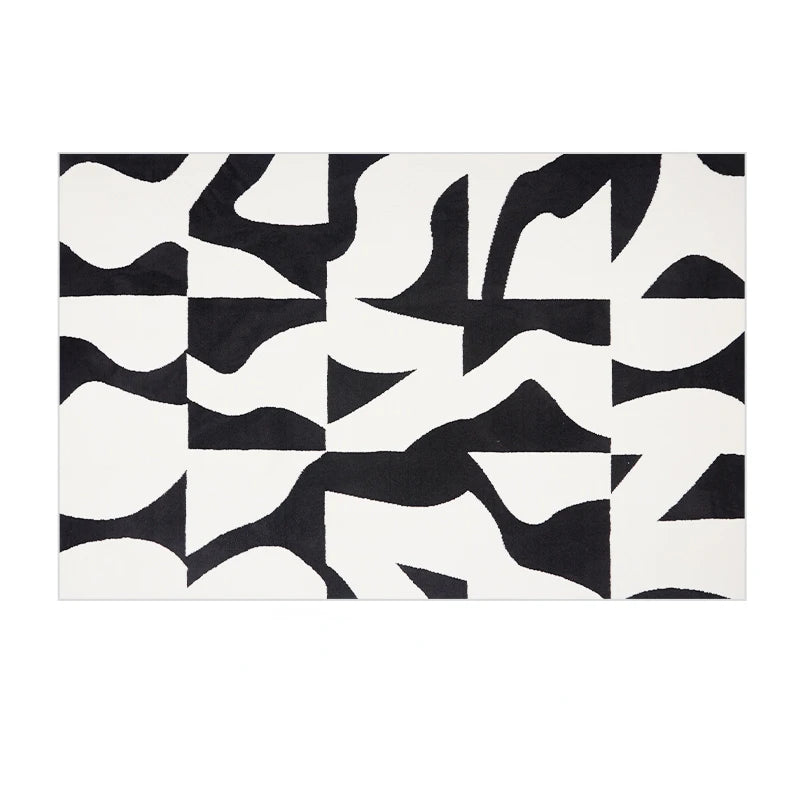 Modern Luxury Black & White Plush Washable Area Rug